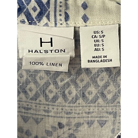 H by Halston Women’s Small Linen Blue White Floral Blouse - Picture 2 of 9